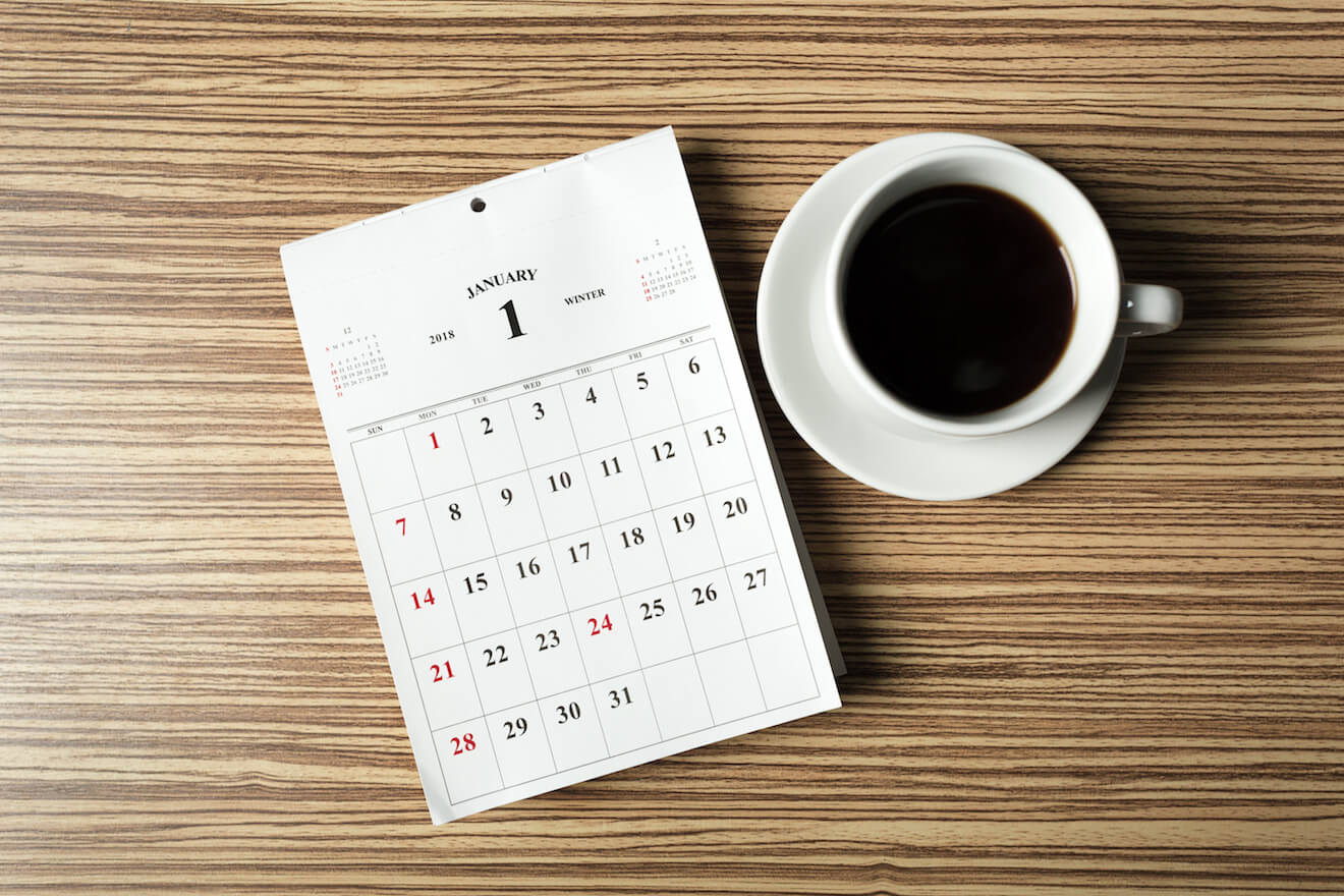 Coffee cup and calendar for accountability