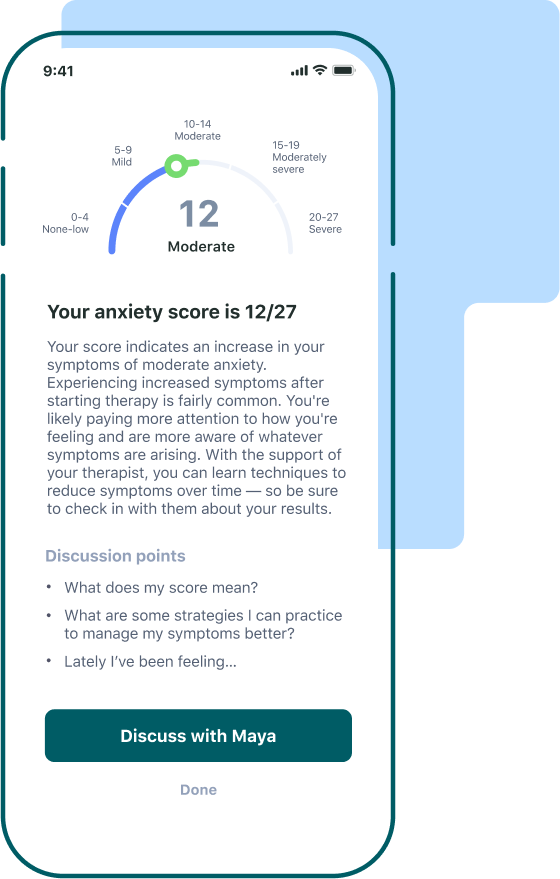 Assessment results in Talkspace app