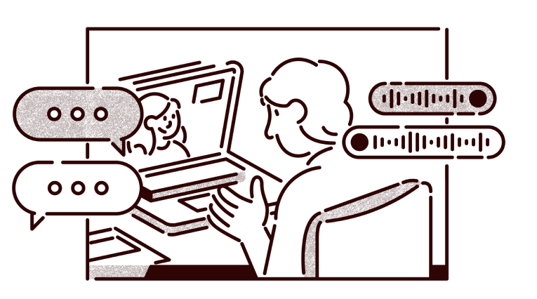 Illustration of a person on a video call on a laptop