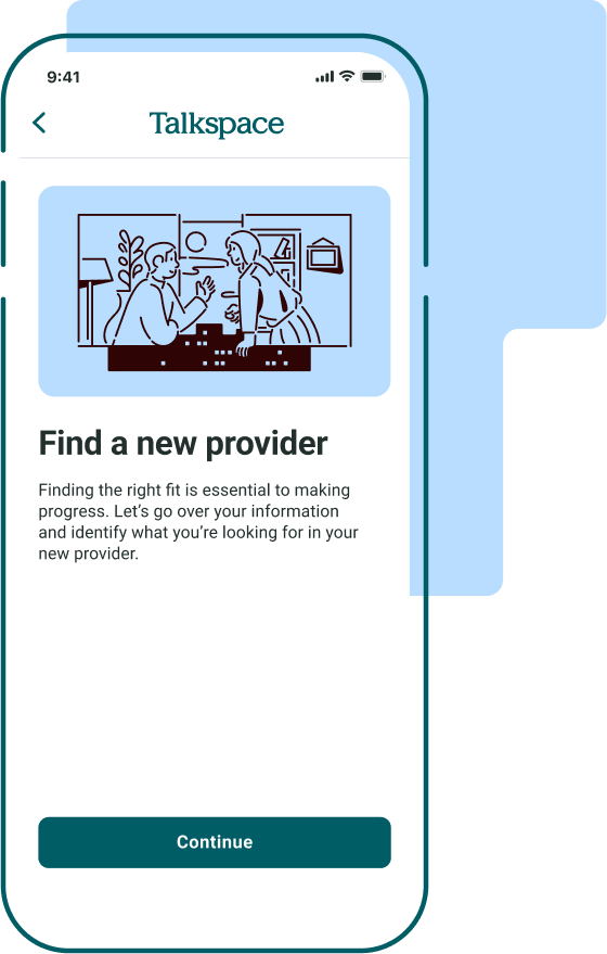 Switch providers screen in Talkspace app experience