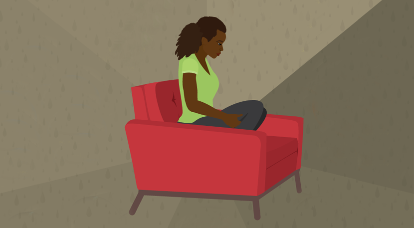 black woman red couch